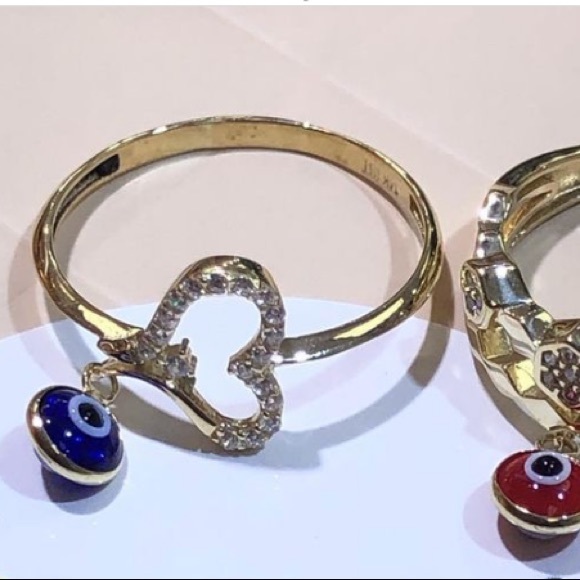 New 14K yellow Gold red evil eye CZ heart Ring - Picture 7 of 8